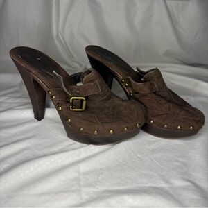 Paprika Brown Women's Heeled Mules with Buckle